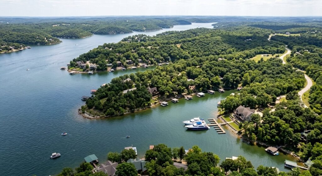 Aerial view of Gravois Arm coves and shoreline at Lake of the Ozarks