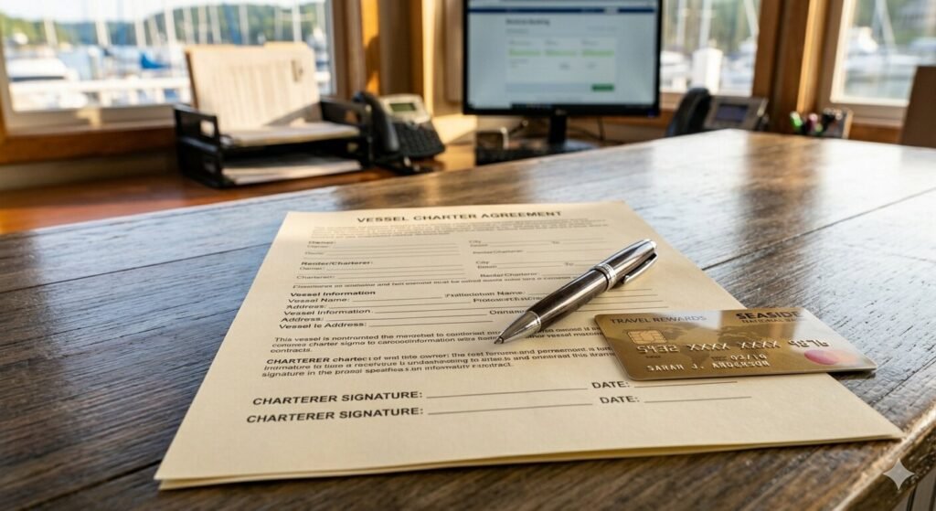 Booking deposit terms for luxury yacht rental at Lake of the Ozarks