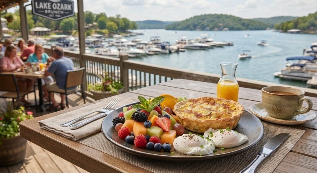 Brunch plate with eggs and fruit at Lake Ozark restaurant