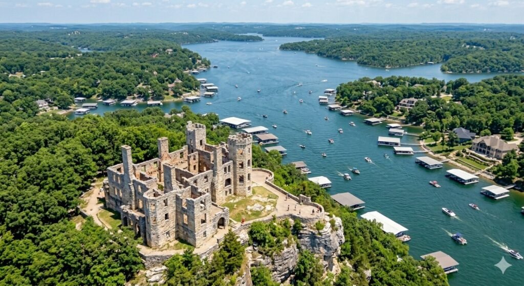 Ha Ha Tonka State Park castle ruins above the Big Niangua Arm of Lake of the Ozarks