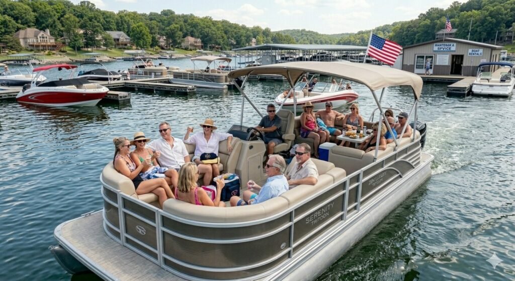 Large tritoon rental for 15 people at Lake of the Ozarks Missouri