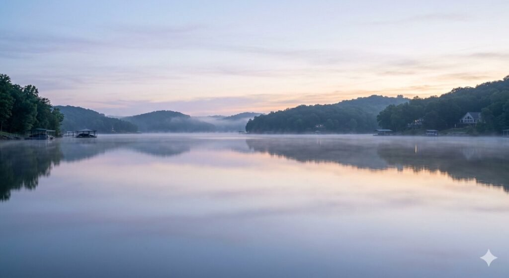Morning private yacht charter on calm water at Lake of the Ozarks Missouri