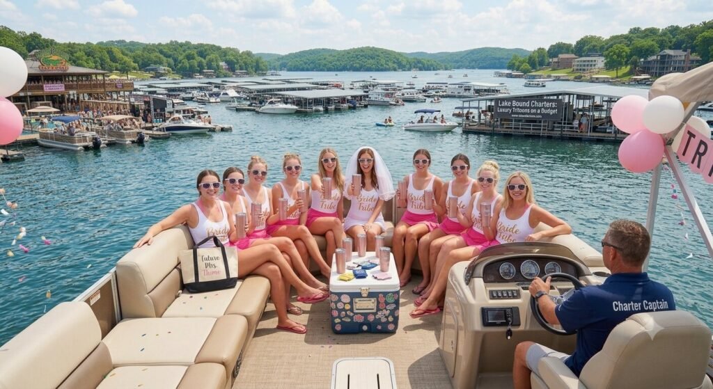 Premium tritoon charter for bachelorette party at Lake of the Ozarks offering luxury experience on a budget