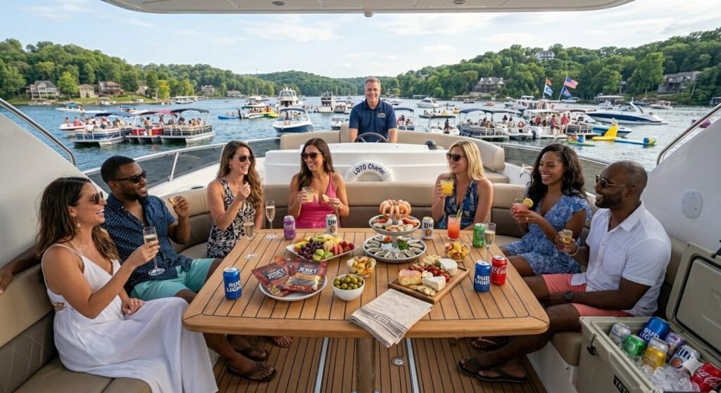 Private group yacht charter with food and drinks at Lake of the Ozarks