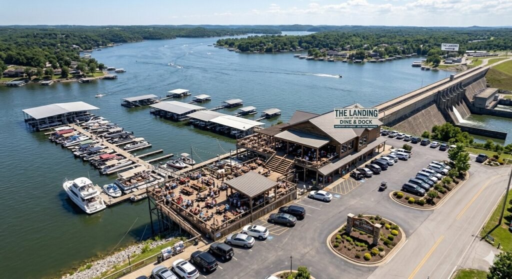 Waterfront restaurant dock on Lake of the Ozarks where boaters can tie up and dine
