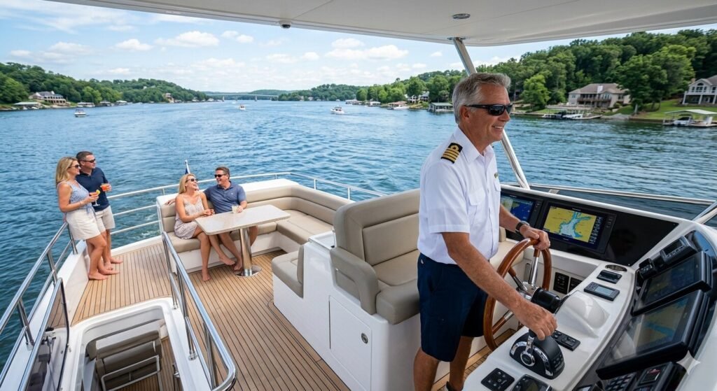 Guest tipping boat captain after a captained yacht charter at Lake Ozark