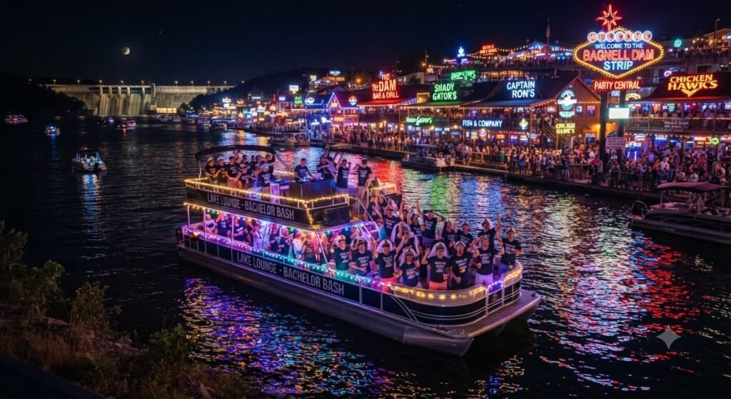Bagnell Dam Strip nighttime boat route bachelor party