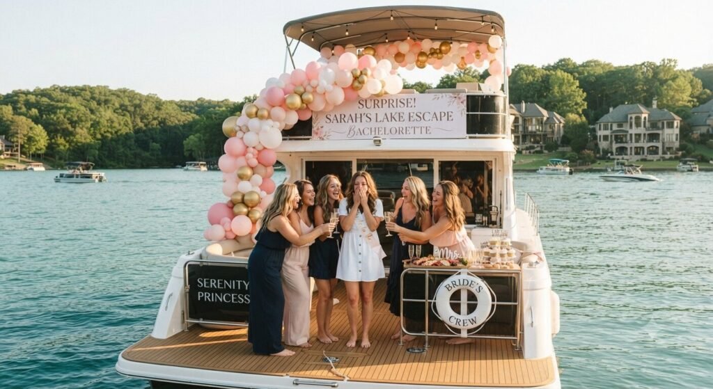 Bride surprised with a decorated private yacht cruise at Lake of the Ozarks