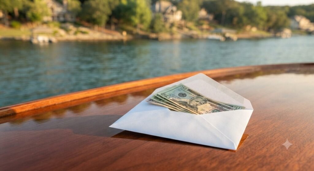 Cash tip in an envelope for a yacht captain