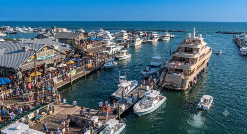 Dog Days Bar and Grill aerial view boats docked Lake of the Ozarks