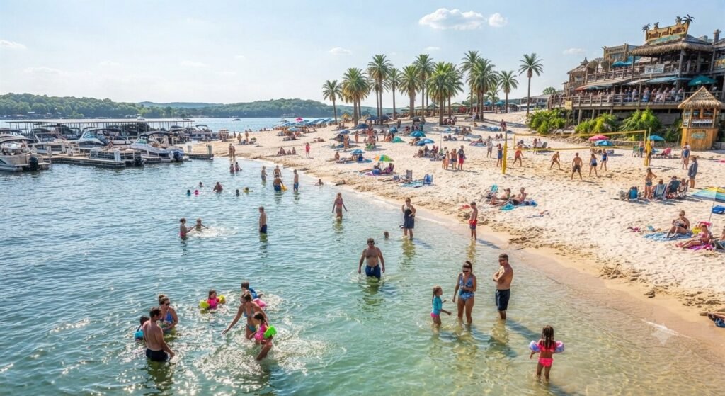 Franky and Louie's white sand beach at Lake Ozarks