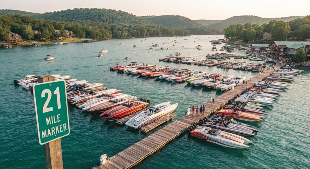 Redhead Cove twenty one mile marker boat slips Lake Ozark.