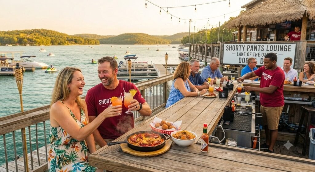 Shorty Pants Lounge tiki bar Cajun food Lake of the Ozarks waterfront.