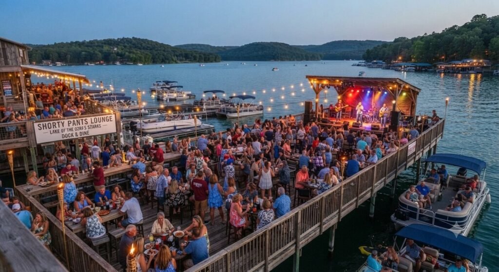 Shorty Pants Lounge waterfront deck live music Osage Beach Missouri.