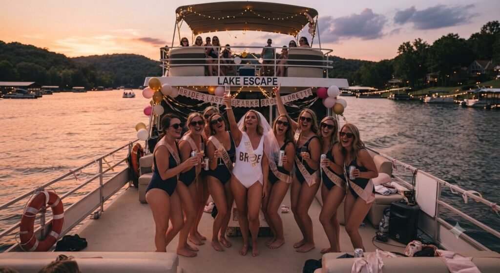 Sunset cruise boat charter for a bachelorette party on Lake of the Ozarks