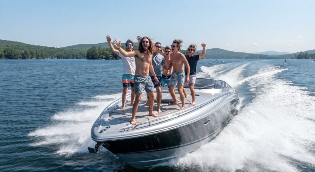 bachelor trip group sports yacht ride Lake Ozark