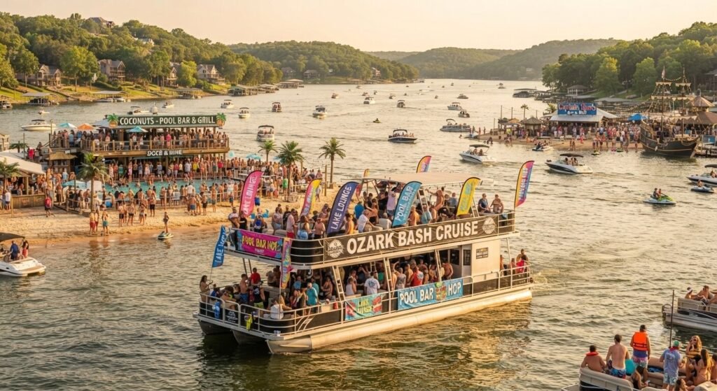 charter boat cruising between pool bars for bachelor party