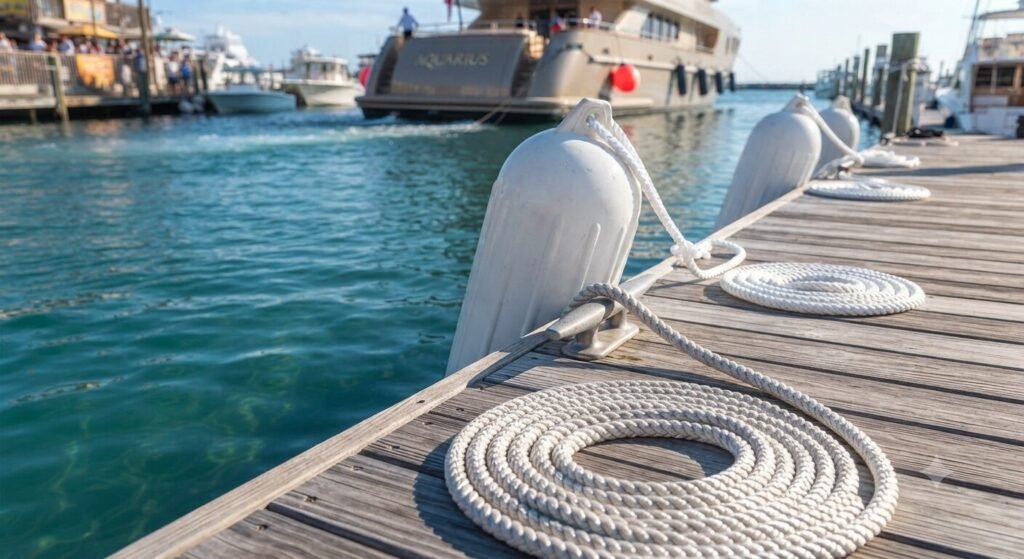 dock lines and fenders prepared for docking Lake Ozark