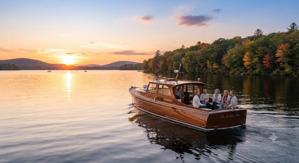 fall sunset cruise Lake of the Ozarks bachelorette trip