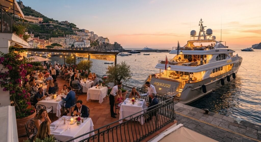 luxury yacht docked at upscale restaurant Lake of the Ozarks