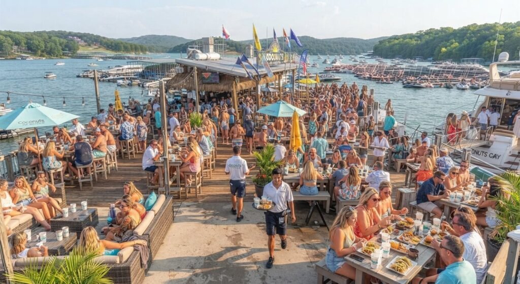 outdoor deck seating at Coconuts Bar and Grill lake ozark