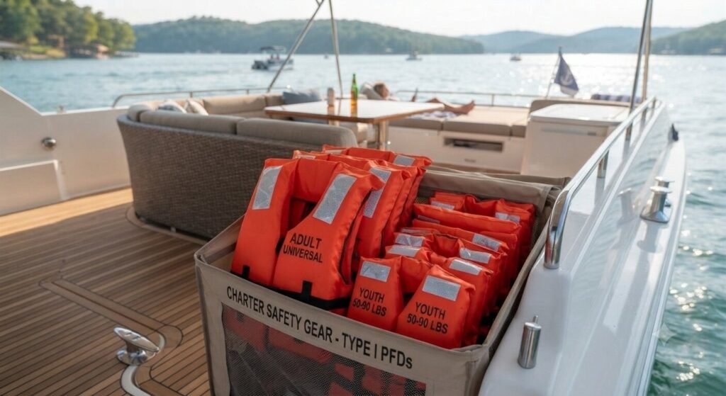 safety life jackets rough water charter boat Lake Ozark