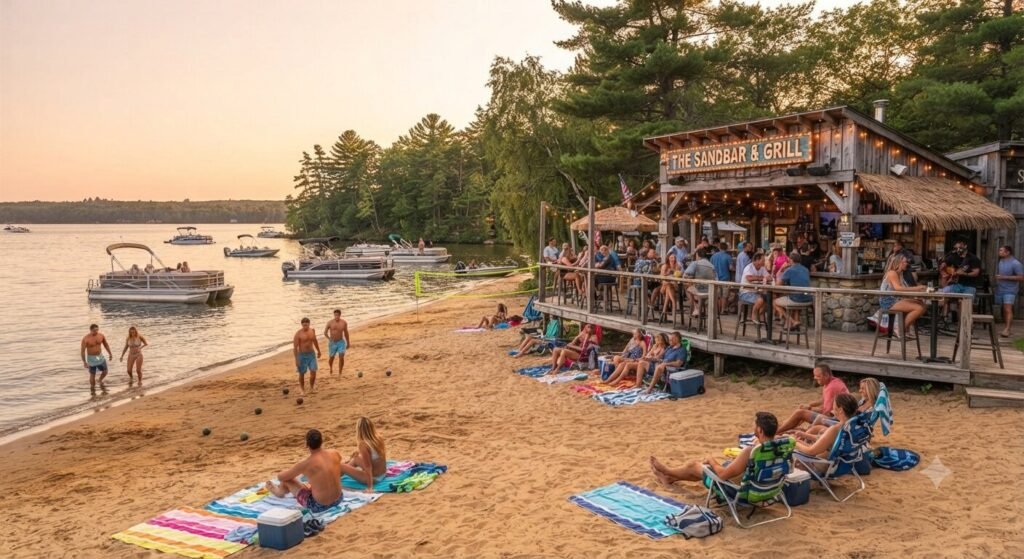 sandy beach access lakeside bar Lake of the Ozarks boaters