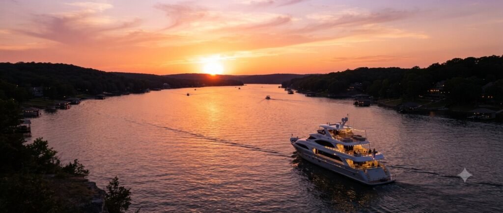 sunset cruise main channel bachelor boat ride Lake of the Ozarks