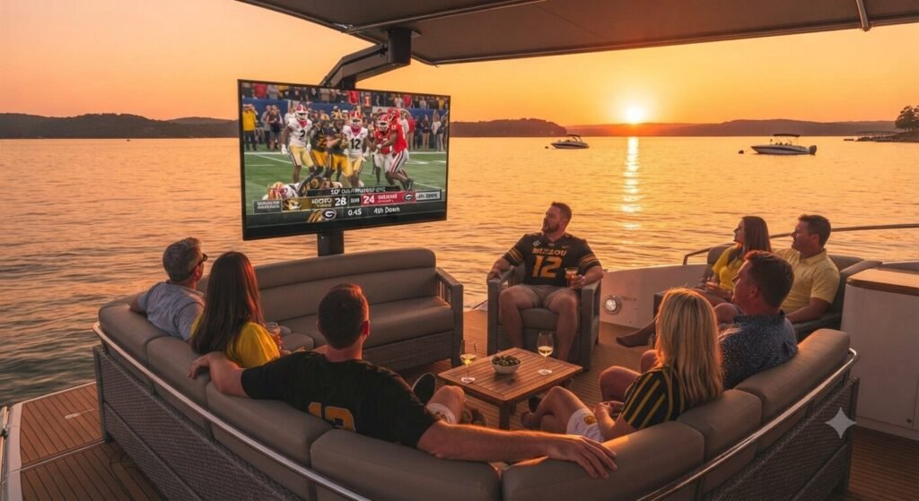 sunset sports viewing on private yacht at Lake of the Ozarks