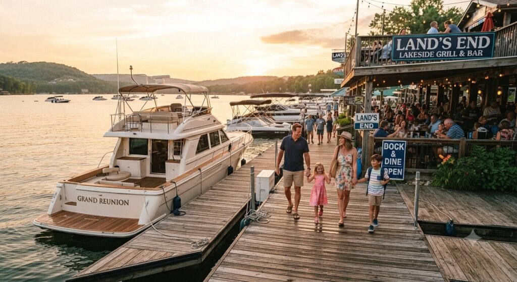 yacht charter dock and dine kid friendly restaurant Lake of the Ozarks.