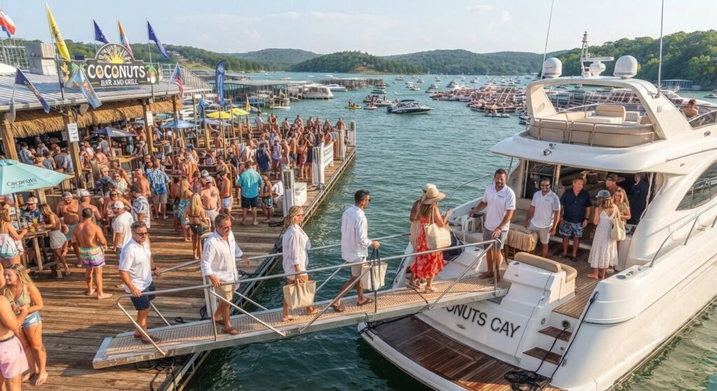yacht docked at Coconuts Bar and Grill Lake of the Ozarks