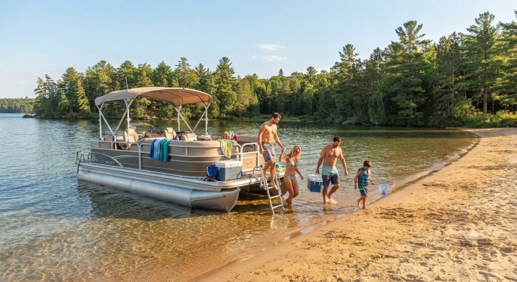 zero entry beach boat drop off Lake of the Ozarks pontoon