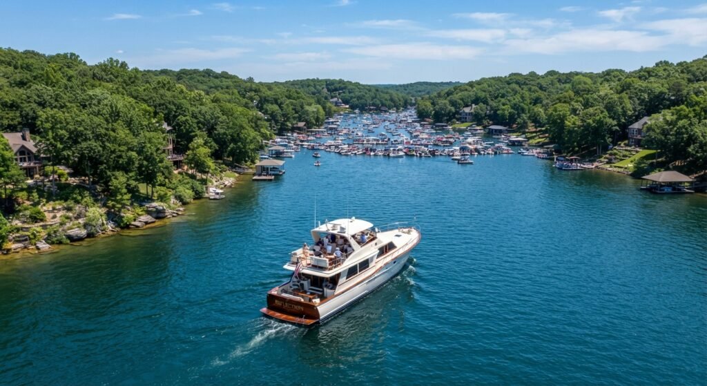 yacht charter cruising grand glaize arm toward party cove lake ozark