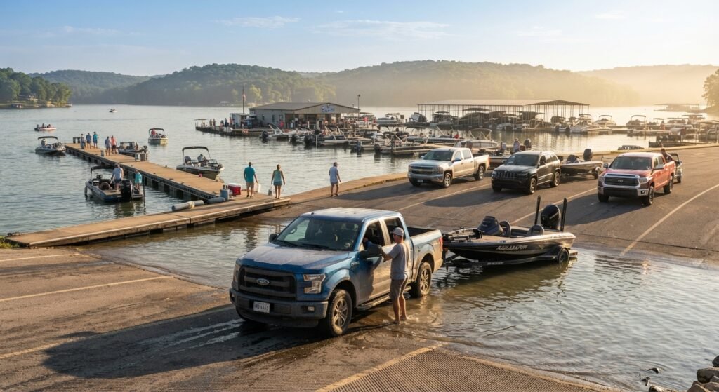 Boat launching at Grand Glaize Marina ramp