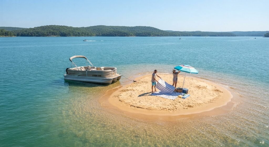 Hidden island sandbar picnic Lake Ozarks