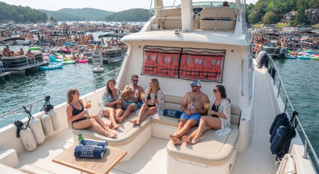 afe yacht charter experience with visible safety gear at party cove